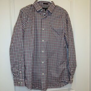 Banana Republic Camden Fit Med Men's Button Shirt Red Blue plaid Supima Cotton